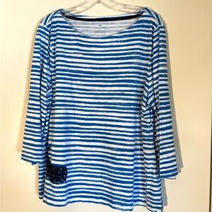 Talbots blue and white striped sequined whale sailor top size XL